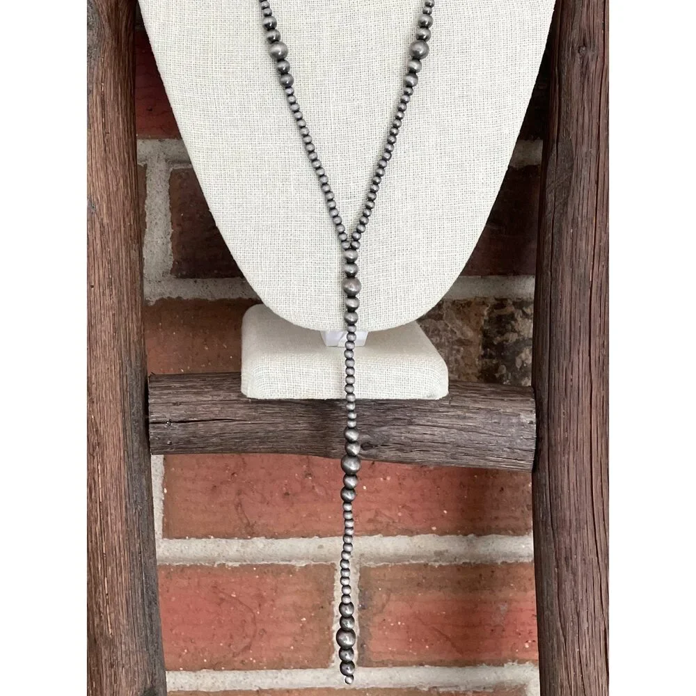 Navajo Style Pearl Graduated Lariat Necklace - Picture 2 of 3